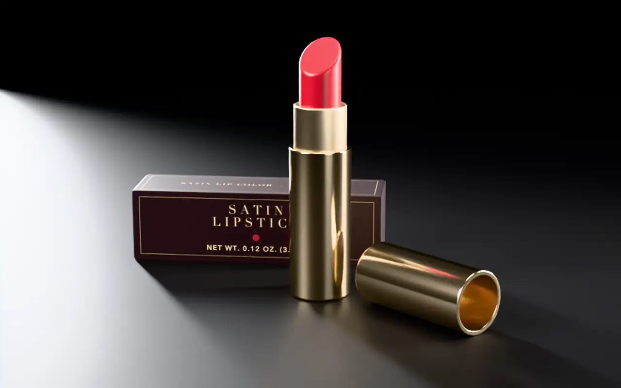 A lipstick and its carton under a single top light.