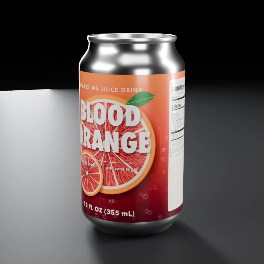 Demonstration render of a sparkling juice can.