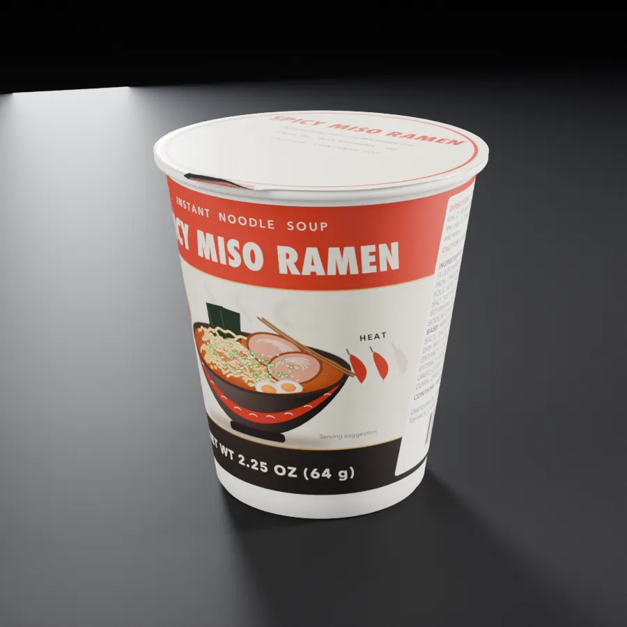Demonstration render of an instant noodle cup.