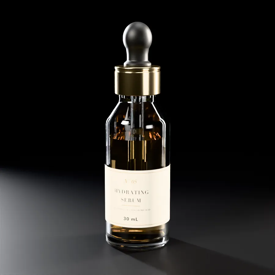 Demonstration render of a serum dropper bottle.